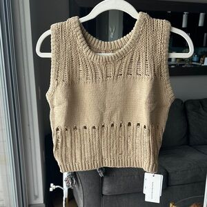 Tan Cropped Sweater Vest